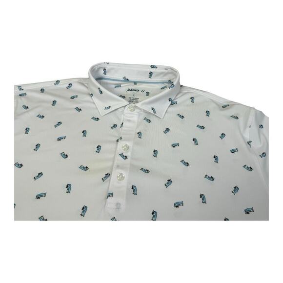 Johnnie O Polo Shirt Mens Large White Penguin Drink Party AOP Golf Performance - Picture 11 of 14